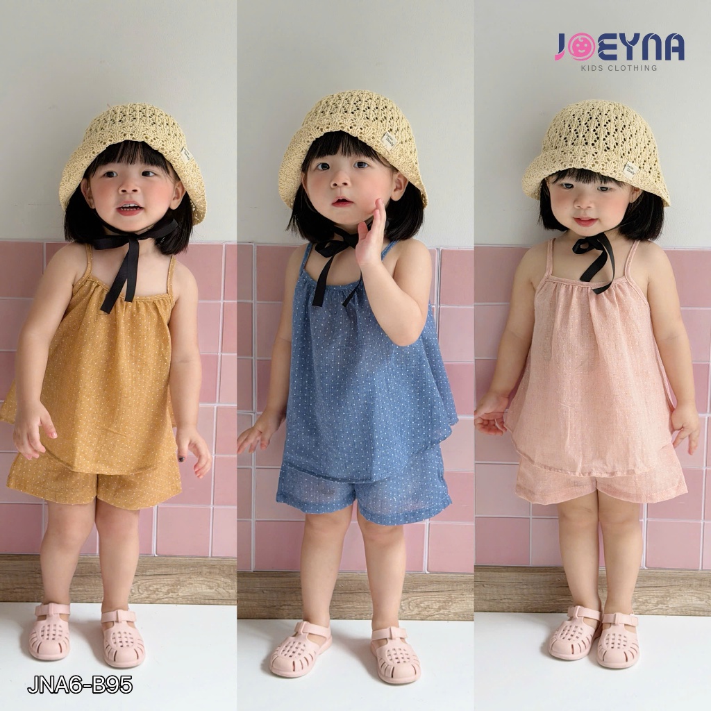 Bộ 2 dây Joeyna B95 họa tiết chấm bi siêu xinh cho bé 8-24kg