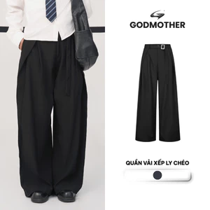 Quần Vải Xếp Ly Chéo GODMOTHER 2026 Form Rộng Chất Tuýt Kiểu Dáng Trẻ Trung Năng Động