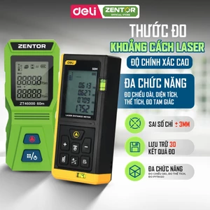 Thước Đo Khoảng Cách Laser ZENTOR DELI 60m 100m-Máy Đo Khoảng Cách Laser Chính Xác Không Hại Mắt Đo Nhanh 0.5s