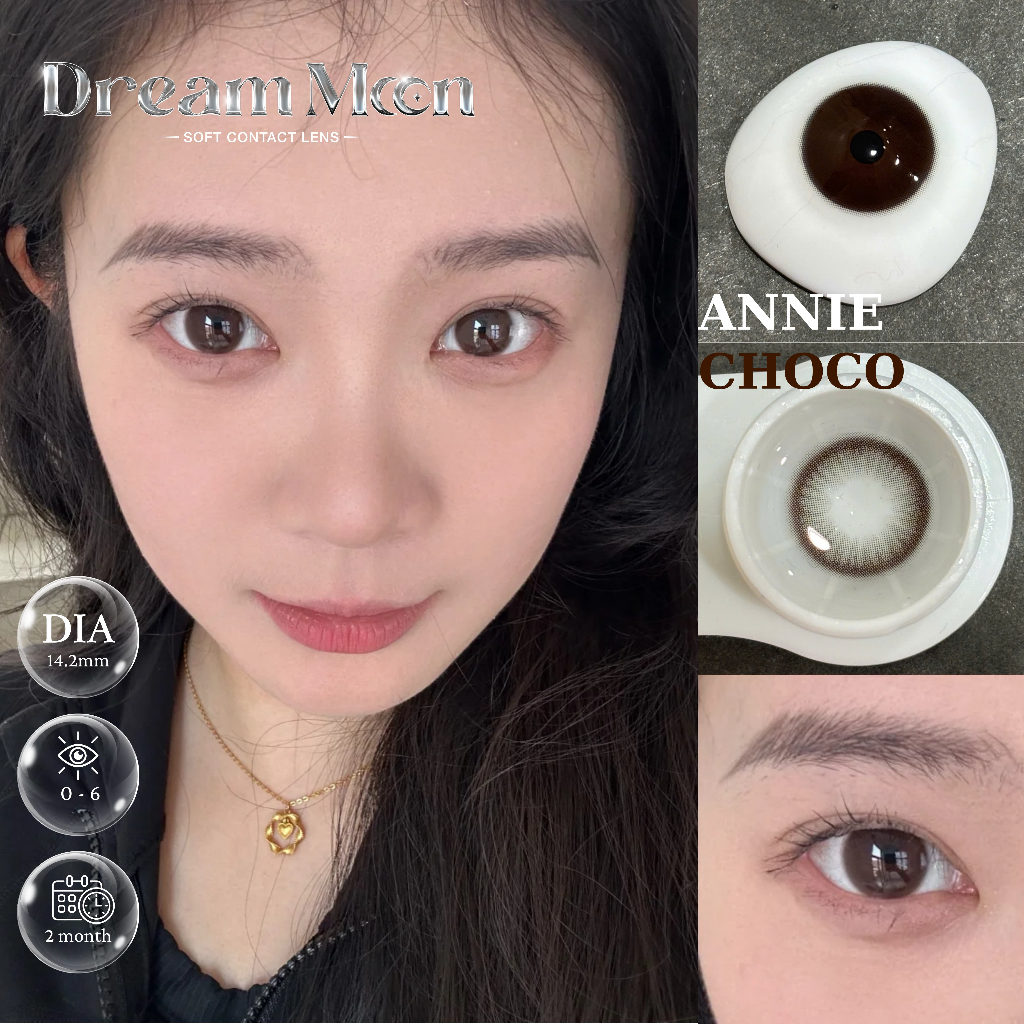 [LENS 6 Tháng] Kính áp tròng DREAMOON Annie choco, size vừa (Tặng Khay Gương)