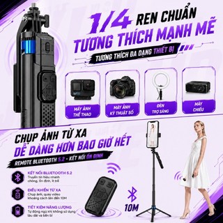 Tripod Selfie VUASI P525, P185 PLUS Có Nút Tự Mở 4 Chân CAO 1M8 Gấp Gọn 30cm, KÈM REMOTE BLUETOOTH