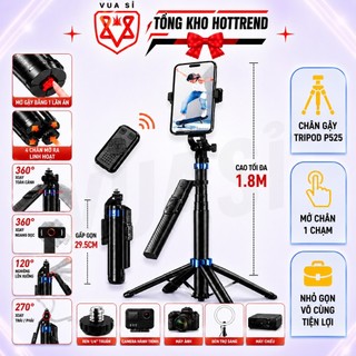 Tripod Selfie VUASI P525, P185 PLUS Có Nút Tự Mở 4 Chân CAO 1M8 Gấp Gọn 30cm, KÈM REMOTE BLUETOOTH