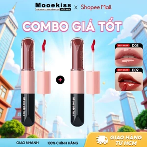 Combo 2 Son kem hai đầu Mooekiss hai đầu lì và bóng dưỡng ẩm suốt 8 giờ không lem không tràn 2 trong 1 D01 6MLx2