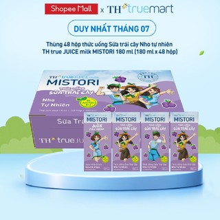 Thùng 48 hộp thức uống Sữa trái cây Nho tự nhiên TH true JUICE milk MISTORI 180ml (180ml x 48)