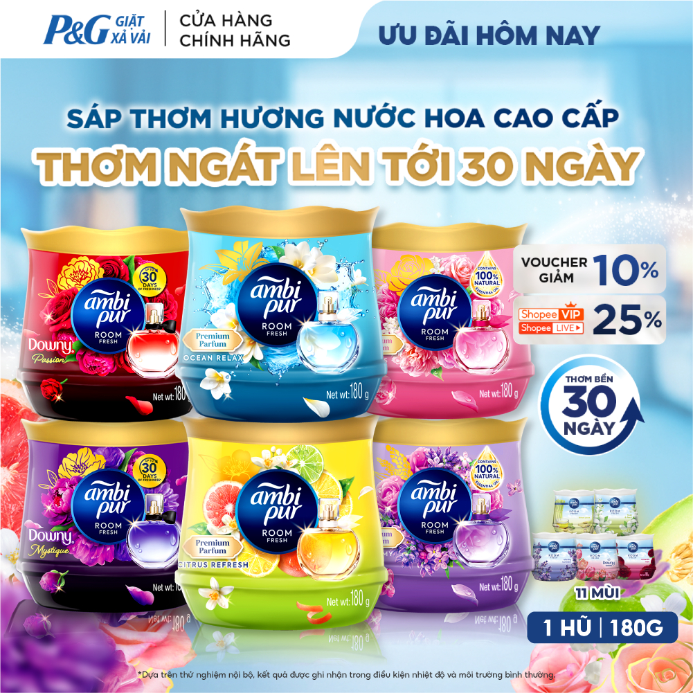 [MỚI 2026] Sáp Thơm AMBI PUR Hương Thơm Thư Giãn 180G - Sáp Thơm Phòng Ngủ, Nhà Vệ Sinh, Phòng Khách, Bếp