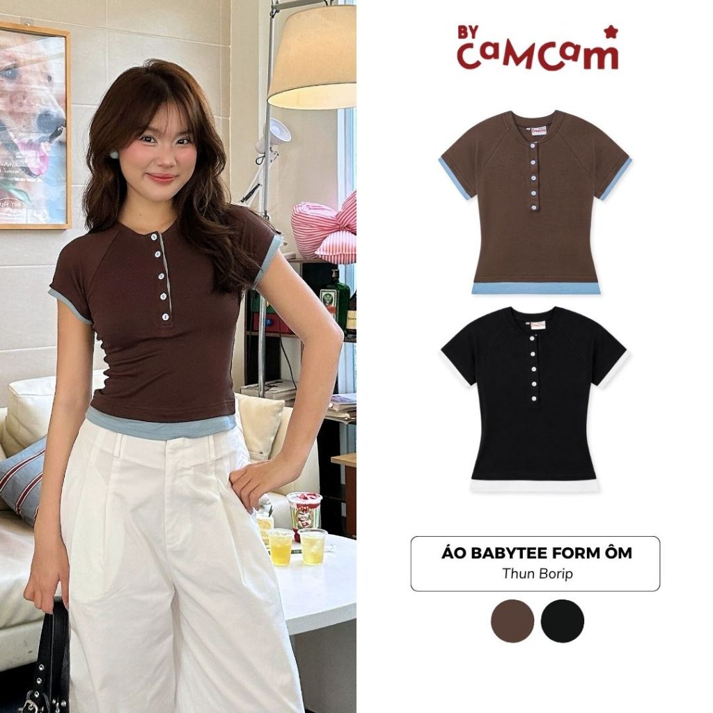Áo Babytee Form Ôm Phối Vải 𝑩𝒚𝒄𝒂𝒎𝒄𝒂𝒎 Nữ Tính Trendy ABN497
