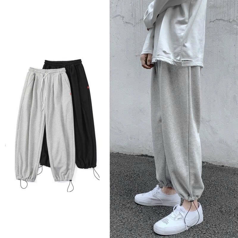 Quần dài nỉ trơn bo rút gấu nam nữ đủ size 40-68kg