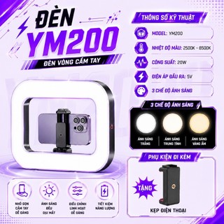 Đèn Led VUASI YM200 Trợ Sáng Vòng Cầm Tay Chụp Ảnh Livestream - 3 Chế Độ Sáng Tiện Lợi Tích Điện