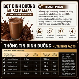 Bột tăng cân tăng cơ Afit Muscle Mass  – giàu đạm và năng lượng – hỗ trợ người gầy tăng cơ tăng