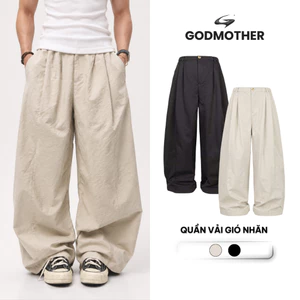 Quần Dài Vải Gió Nhăn Form Ống Rộng GODMOTHER Quần Dài Ống Rộng Vải Gió Nhăn Basic Street Style