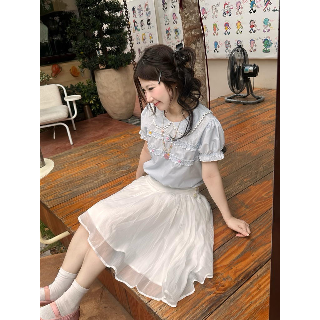 Áo Umi Babydoll kiểu Polo Phối Chun - Thiết Kế Dễ Thương Với Chi Tiết Ren Và Họa Tiết Hoa /TM/ | BigBuy360 - bigbuy360.vn