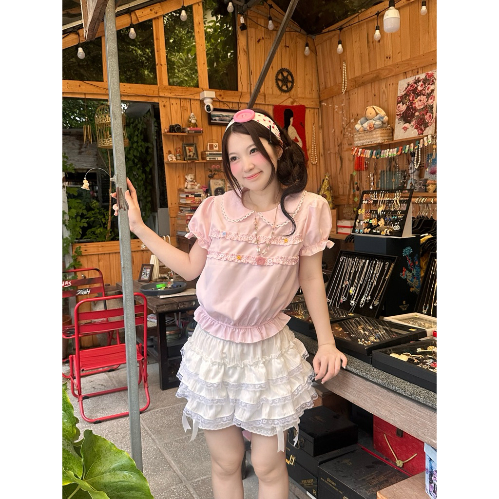 Áo Umi Babydoll kiểu Polo Phối Chun - Thiết Kế Dễ Thương Với Chi Tiết Ren Và Họa Tiết Hoa /TM/ | BigBuy360 - bigbuy360.vn