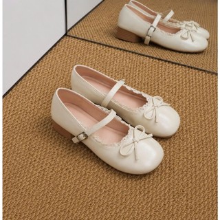 Giày búp bê da nữ, giày lolita mix ren, mũi tròn retro chất vân lỳ phối ren vibe tiểu thư, êm chân Haru Shoes M8
