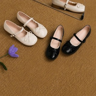 Giày búp bê da nữ, giày lolita mix ren, mũi tròn retro chất vân lỳ phối ren vibe tiểu thư, êm chân Haru Shoes M8