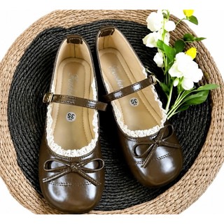 Giày búp bê da nữ, giày lolita mix ren, mũi tròn retro chất vân lỳ phối ren vibe tiểu thư, êm chân Haru Shoes M8