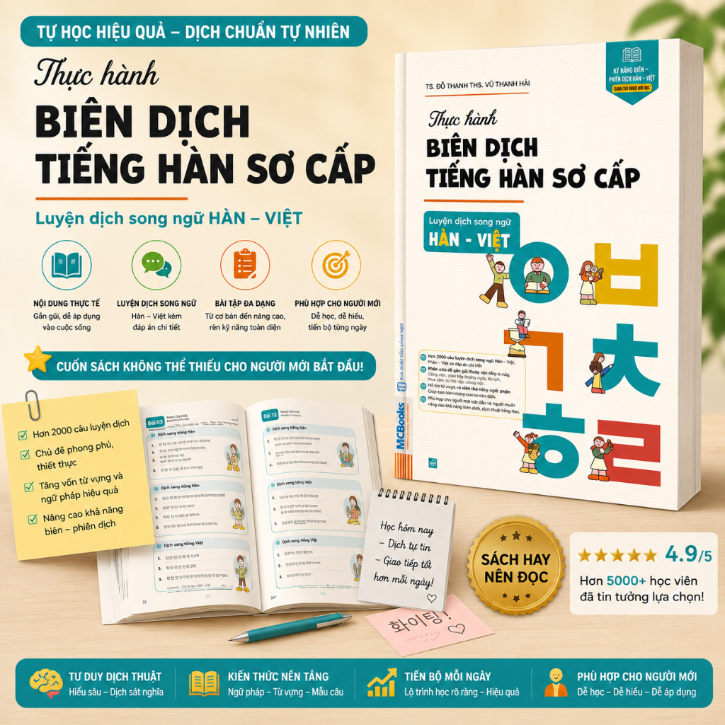 Sách - Thực Hành Biên Dịch Tiếng Hàn Sơ Cấp - Luyện Dịch Song Ngữ Hàn - Việt