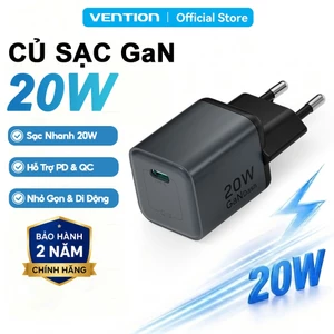 Củ Sạc GaN 20W Vention, Cổng USB-C, Sạc Nhanh PD 3.0 QC 3.0, Cho Phone Pad Samsung