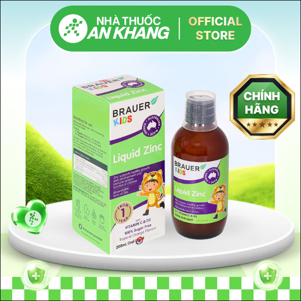 Siro Brauer Liquid Zinc bổ sung kẽm, vitamin C, D3 cho bé từ 1 tuổi chai 200ml [Nhà Thuốc An Khang - Chính Hãng 100%]