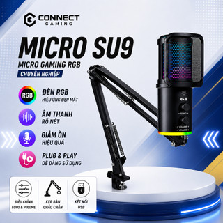 Micro-Micro Livestream, Thu Âm Chuyên Nghiệp SU9 CONNECT- LED RGB-Lọc 99% Tạp Âm-Thu Âm 360 Độ-BH12T