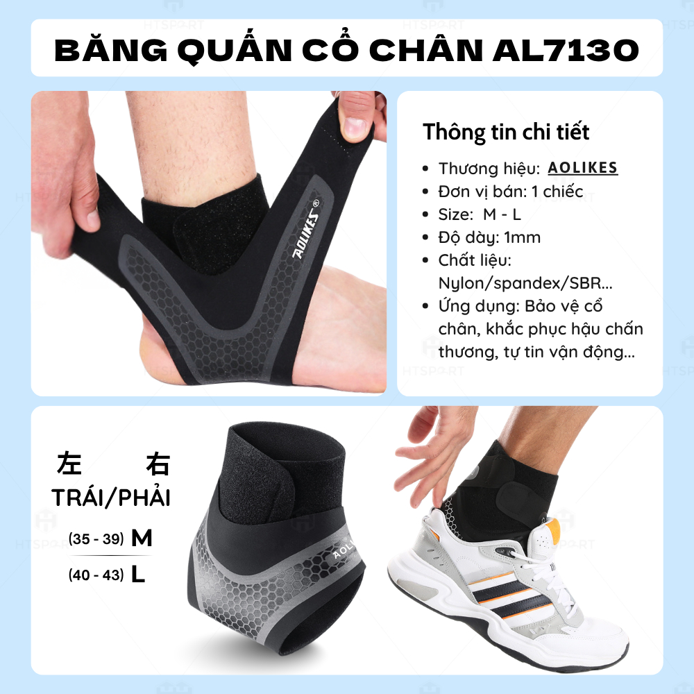 Đai Quấn Bảo Vệ Mắt Cá Chân Aolikes A-7130, Băng Bó Chống Lật Cổ Chân Tập Gym Thể Thao Đá Bóng