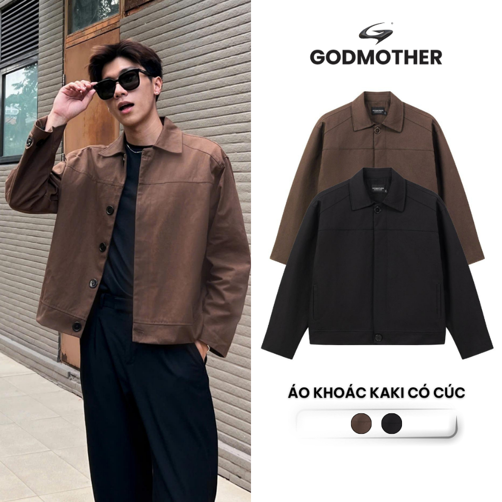 Áo Khoác Kaki Có Cúc GODMOTHER Jacket Kaki Form Crop Lửng Unisex Cổ Bẻ Phong Cách Basic Thanh Lịch