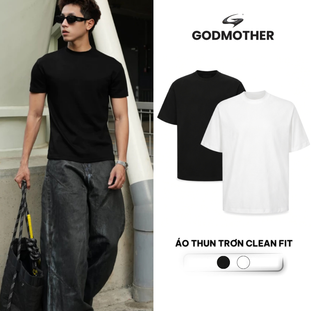 Áo Thun Trơn Clean Fit GODMOTHER Áo Thun Unisex Co Giãn 4 Chiều Cổ Tròn Form Fit Ôm Body Tôn Dáng