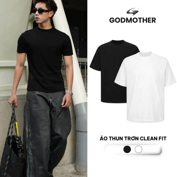 Áo Thun Trơn Clean Fit GODMOTHER Áo Thun Unisex Co Giãn 4 Chiều Cổ Tròn Form Fit Ôm Body Tôn Dáng