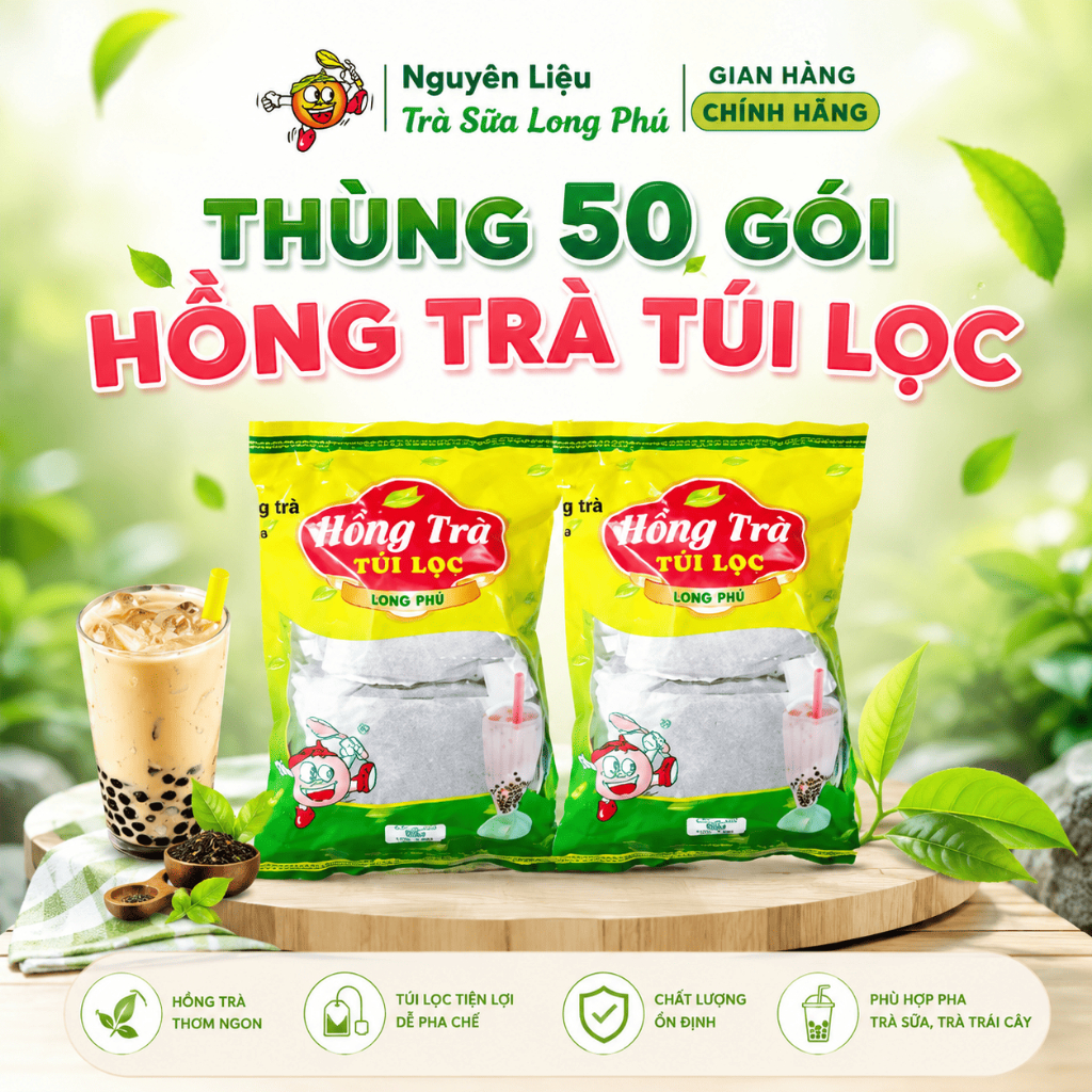 [THÙNG 50 GÓI] Hồng Trà Truyền Thống Long Phú túi 200gr - Nguyên liệu Trà, Trà sữa, Trà Trái Cây