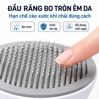 Lược Chải Lông Chó Mèo 1 Nút Bấm, Tự Đẩy Lông, Đầu Răng Tròn Êm Da