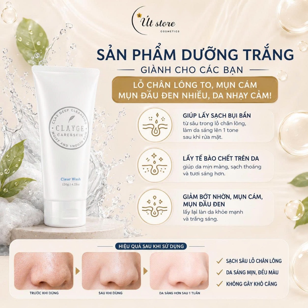 Sữa Rửa Mặt Đất Sét Clayge Pore Clay Wash và Clayge Clear Wash Sạch Sâu & Dưỡng Ẩm 120g