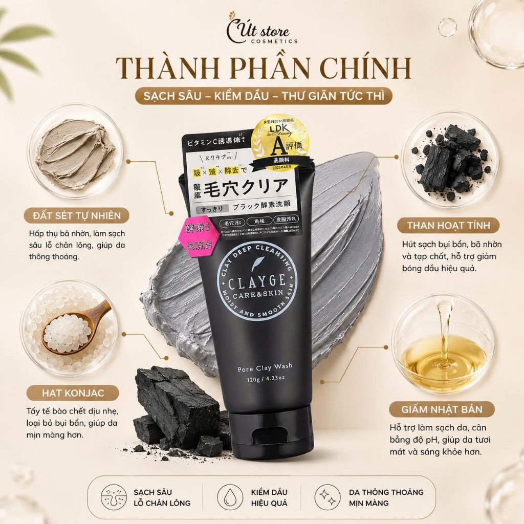 Sữa Rửa Mặt Đất Sét Clayge Pore Clay Wash và Clayge Clear Wash Sạch Sâu & Dưỡng Ẩm 120g
