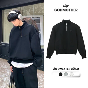Áo Sweater Cổ Lọ GODMOTHER Vải Nỉ 2 Da Có Khoá Cổ Form Rộng Unisex Phong Cách Hàn Quốc Năng Động