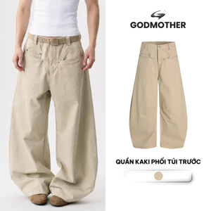 Quần Kaki Ống Rộng Phối Túi Trước GODMOTHER Phong Cách Trẻ Trung Năng Động Nam Nữ Unisex