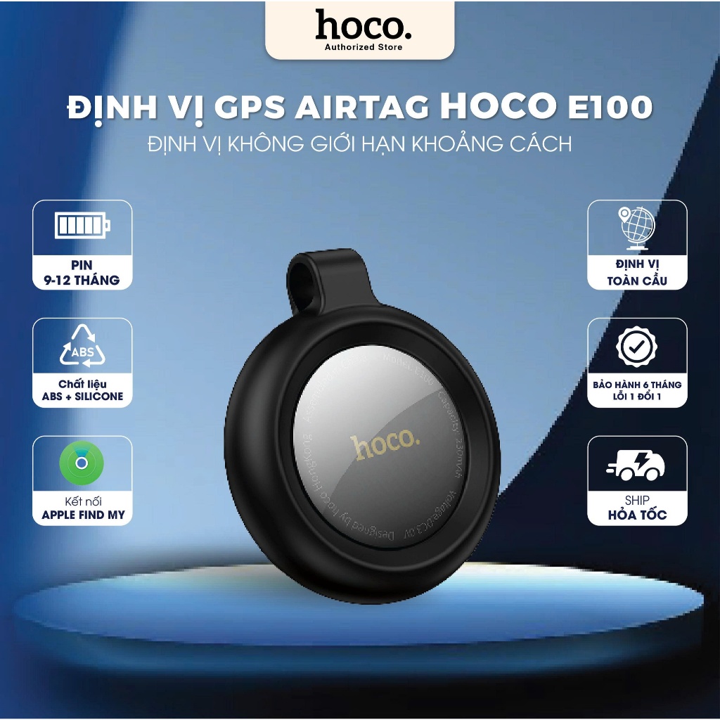 Thiết bị định vị iPhone Hoco E100  [Pin trâu - Nhỏ gọn], Pin Trâu 12 tháng, Tương thích với Apple Find My