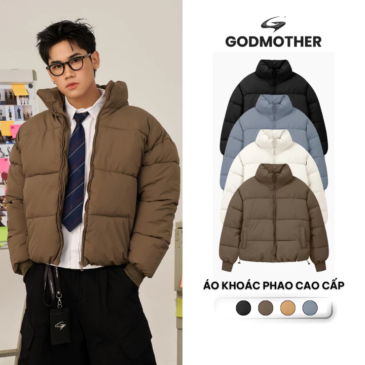 Áo Khoác Phao Cao Cấp GODMOTHER Áo Pufer Jacket Form Boxy Cổ Cao Giữ Ấm Phong Cách Basic