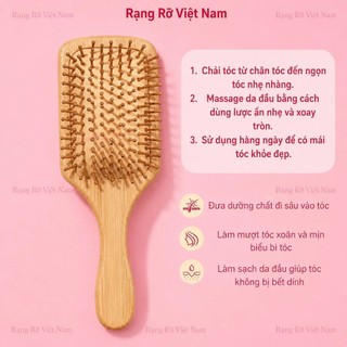 Lược Chải Gỡ Rối Bằng Gỗ Tre Hàng Loại 1 - Lược Maasssage Da Đầu Có Đệm Khí Giúp Thư Giãn Kích Thích Mọc Tóc