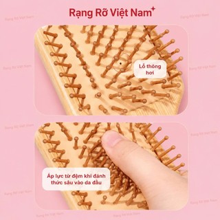 Lược Chải Gỡ Rối Bằng Gỗ Tre Hàng Loại 1 - Lược Maasssage Da Đầu Có Đệm Khí Giúp Thư Giãn Kích Thích Mọc Tóc