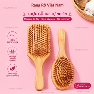 Lược Chải Gỡ Rối Bằng Gỗ Tre Hàng Loại 1 - Lược Maasssage Da Đầu Có Đệm Khí Giúp Thư Giãn Kích Thích Mọc Tóc