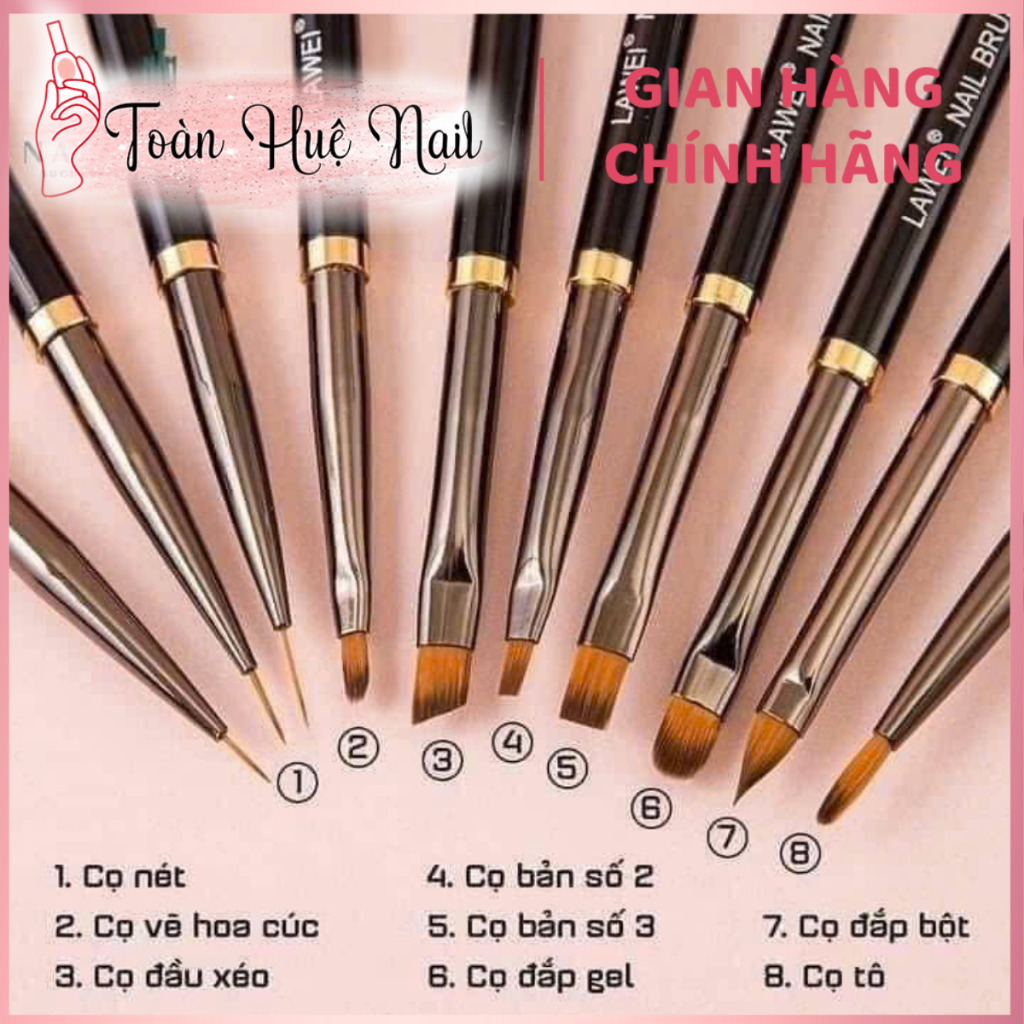 SET 10 Cọ Làm Nails Chuyên Dụng – Bộ Cọ Nail Cao Cấp, Đa Dạng Đầu Cọ Vẽ, Đắp, Gel, Phù Hợp Salon & Học Nail