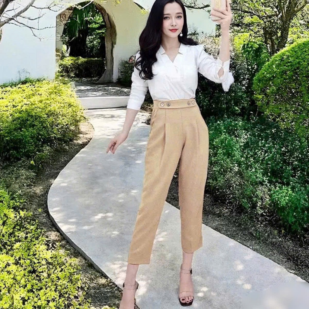 Quần BAGGY tuyết mưa nữ lưng bốn cúc vải đẹp SSL