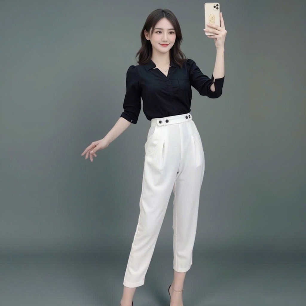 Quần BAGGY tuyết mưa nữ lưng bốn cúc vải đẹp SSL