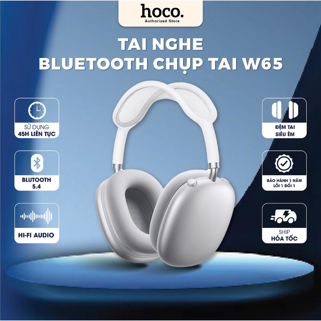[Tặng bọc tai nghe] Tai nghe chụp tai W65 Plus Hoco bản cao cấp bluetooth 5.4 thiết kế sang trọng chính hãng