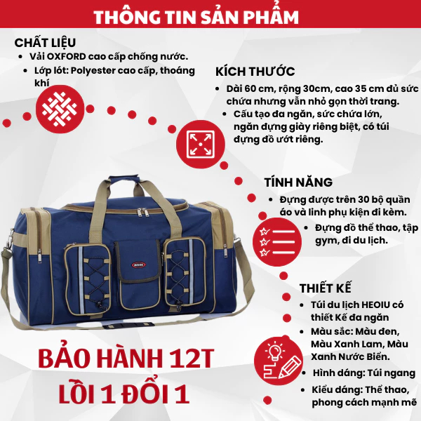 Túi du lịch có thể gấp gọn dung tích lớn cho nam và nữ Túi hành lý Túi tập thể dục Túi đeo vai HEIOU