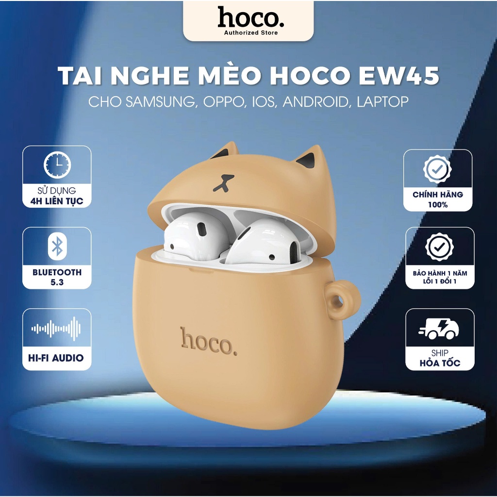 [Tặng ốp Mèo] Tai nghe Bluetooth Hoco EW45 cao cấp - tai nghe kiểu dáng thời trang cute giành cho giới trẻ