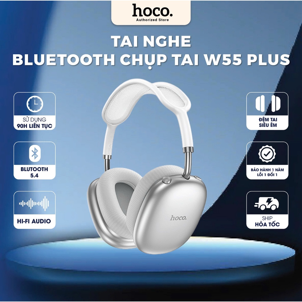 [Tặng bọc tai nghe] Tai nghe chụp tai bluetooth Hoco W55 Plus pin 90 tiếng bass mạnh, tai nghe chụp tai có dây