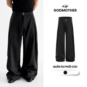 Quần Âu Phối Cúc GODMOTHER Quần Ống Rộng Phong Cách Hàn Quốc Hiện Đại