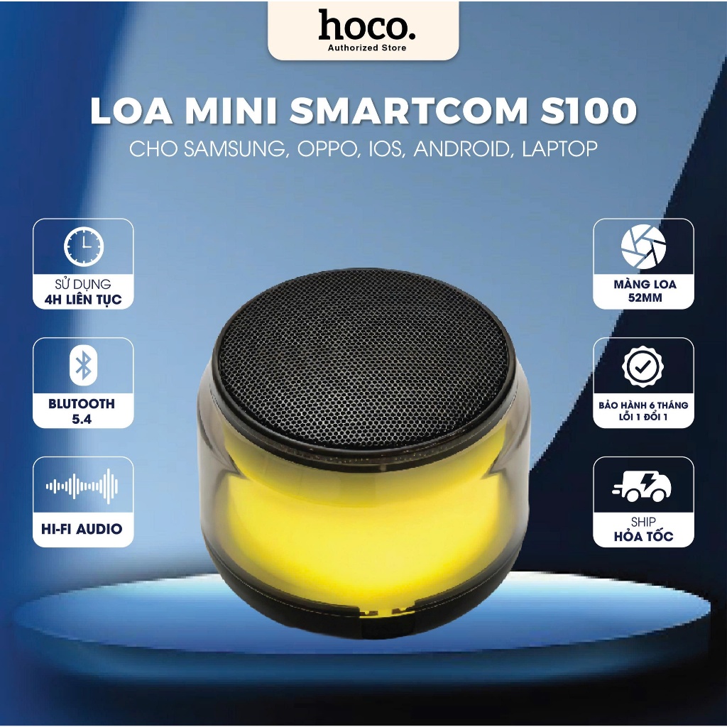 Loa Bluetooth mini siêu nhẹ S100 Smartcom - Loa cao cấp có đèn sáng, giá rẻ | BigBuy360 - bigbuy360.vn