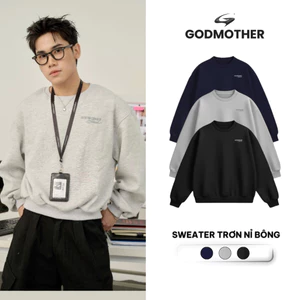 Áo Sweater Trơn GODMOTHER 2025 Nỉ Bông Form Boxy Dáng Lửng Thêu Chữ Godmother Studio
