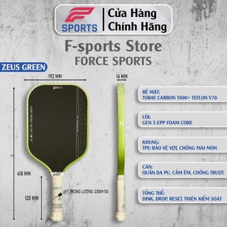 (HOẢ TỐC HN) Vợt Pickleball Jusain ZEUS Red & Green | Lõi EPP Gen 5, Carbon Toray T800, Ép Nóng Nguyên Khối