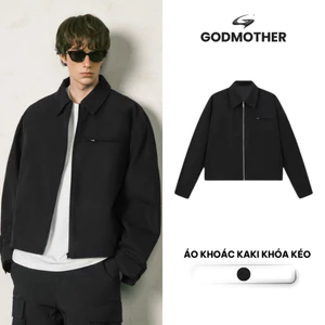 Áo Khoác Kaki Khóa Kéo Form Crop GODMOTHER Jacket Có Túi Trong Chất Liệu Kaki Phong Cách Trendy